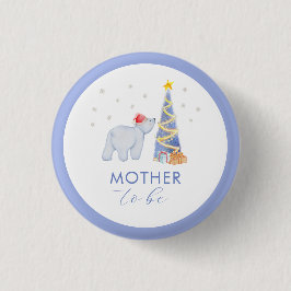 Winter Santa Polar Bear Mother To Be Baby Shower  缶バッジ