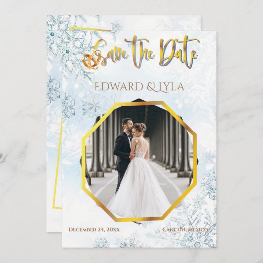 Winter Save the Date Photo結婚式招待状 シーズンカード (正面/裏面)