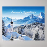 Winter scene custom ポスター<br><div class="desc">A beautiful winter scene with mountains and church, edit text</div>