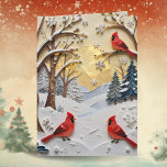 Winter Scene | Enchanted Forest & Cardinals カード<br><div class="desc">A sweet Christmas or Happy Holidays card with a beautiful winter scene of a forest in winter with snow and cardinals in an impasto paper quilling aesthetic.  On the back is a festive holiday poem that you can leave or edit plus sign your names.</div>