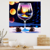 Winter Scene In Wine Glass for Cozy Decor🍷❄️ ポスター (キッチン)