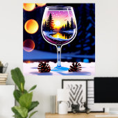 Winter Scene In Wine Glass for Cozy Decor🍷❄️ ポスター (ホームオフィス)