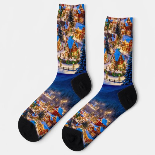 Winter Scene Merry Christmas Socks ソックス (左)