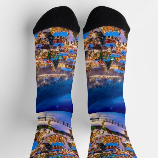 Winter Scene Merry Christmas Socks ソックス (上部)