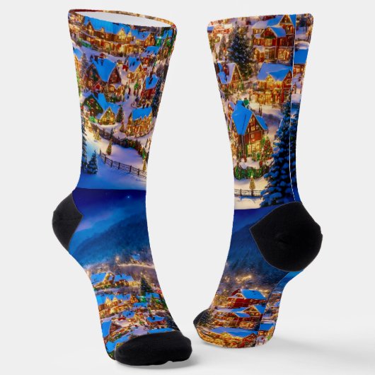 Winter Scene Merry Christmas Socks ソックス (傾斜あり)