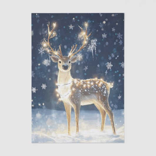 Winter Scene of a Deer Draped in Xmas Lights 薄葉紙 (正面)