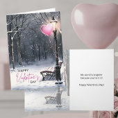 Winter Scene Pink Heart Balloon Valentine's Day カード