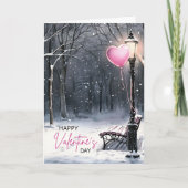 Winter Scene Pink Heart Balloon Valentine's Day カード (正面)