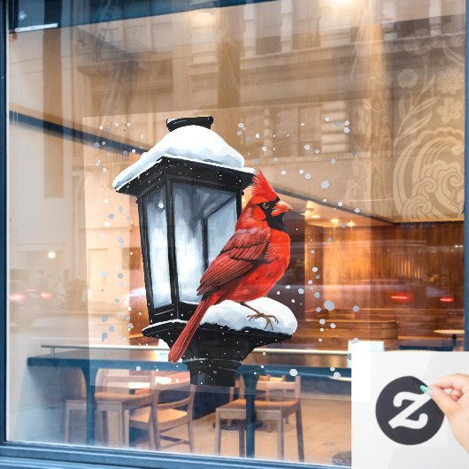 Winter Scene With Cardinal Bird Holiday Christmas  ウィンドウサイン (カフェ窓)