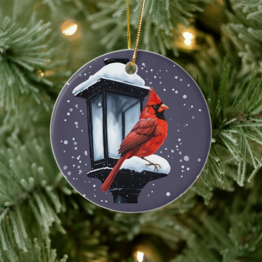 Winter Scene With Cardinal Bird Holiday Christmas セラミックオーナメント (ツリー)
