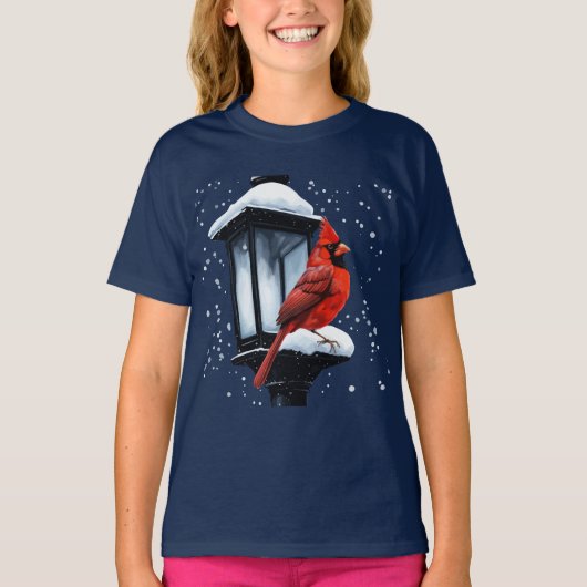 Winter Scene With Cardinal Bird Holiday Christmas  Tシャツ (正面)