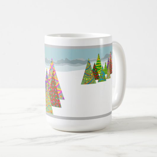 Winter scene with xmas trees コーヒーマグカップ (正面右)