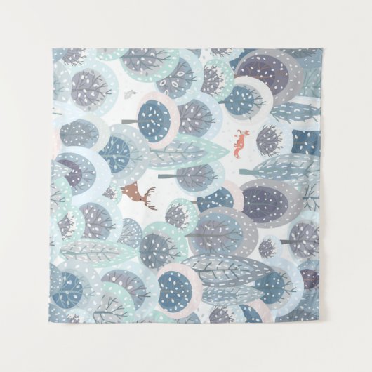 Winter seamless pattern with abstract flat handdra タペストリー (正面(横))