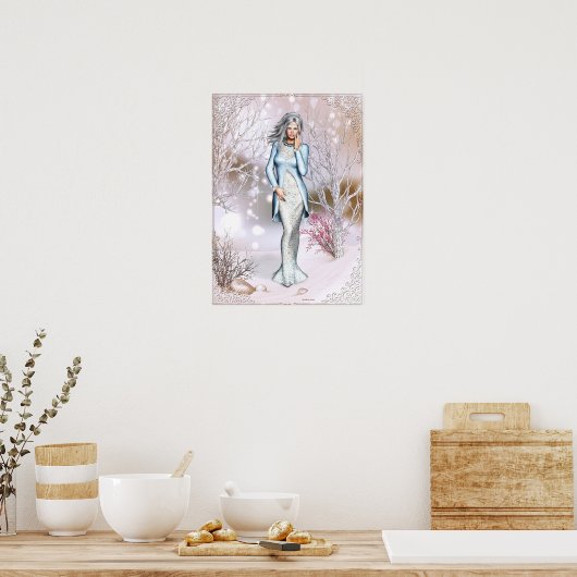 Winter Season Woman Fantasy Artwork ポスター (キッチン)