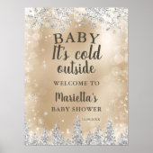 Winter silver snow pine gold welcome baby shower ポスター (正面)