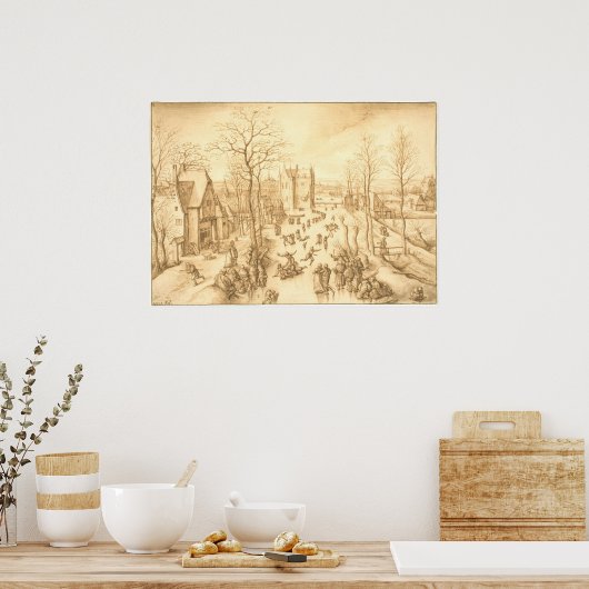 Winter Skaters - Hans Bol Fine Art Poster ポスター (キッチン)