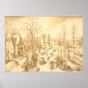 Winter Skaters - Hans Bol Fine Art Poster ポスター