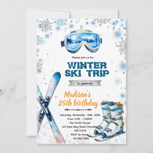 Winter ski party theme invitation 招待状 (正面)