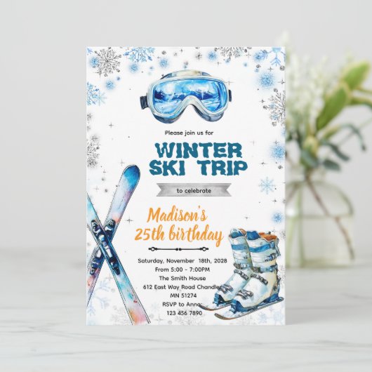Winter ski party theme invitation 招待状 (スタンド正面)