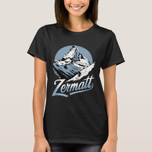 Winter Skiing Adventure, Zermatt Mountain Ski Fun  Tシャツ (正面)