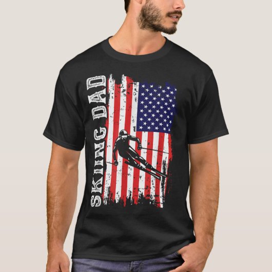 Winter Skiing Dad For Lover Ski Usa Flag Skiers Fa Tシャツ (正面)
