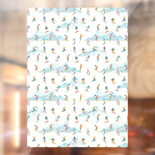 Winter Skiing Snow Mountains Pattern Ski Shop Larg ウィンドウサイン (シート2)