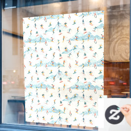 Winter Skiing Snow Mountains Pattern Ski Shop Larg ウィンドウサイン