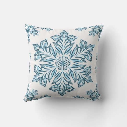 Winter Sky Blue Snowflake Pillow Cushion クッション (裏面)