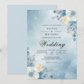 Winter Sky Floral Flourish Wedding 招待状 (正面/裏面)