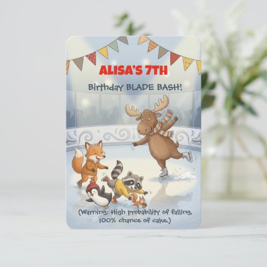 Winter Slapstick Ice Skating Birthday Invitation 招待状 (スタンド正面)