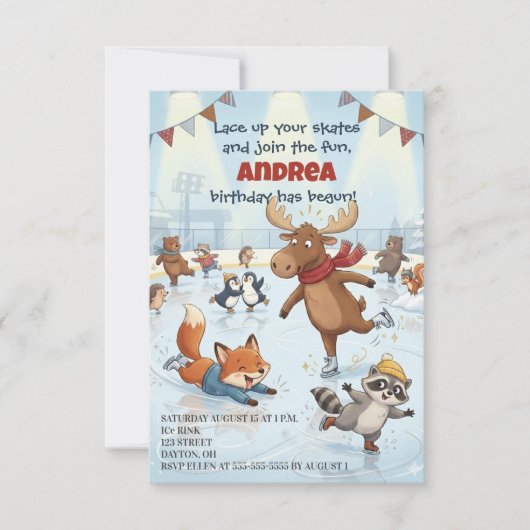 Winter Slapstick Ice Skating Birthday Invitation 招待状 (正面)