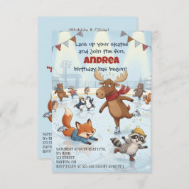 Winter Slapstick Ice Skating Birthday Invitation 招待状