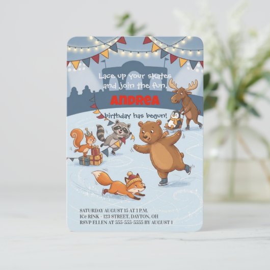 Winter Slapstick Ice Skating Birthday Invitation 招待状 (スタンド正面)