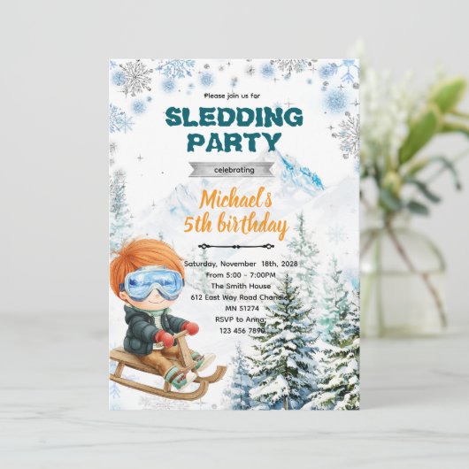 Winter Sledding party theme invitation 招待状 (スタンド正面)