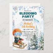 Winter Sledding party theme invitation 招待状 (正面/裏面)