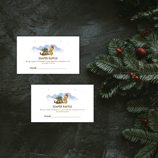 Winter Sleigh Bear Diaper Raffle Baby Shower エンクロージャーカード