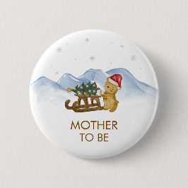 Winter Sleigh Bear Mother To Be Baby Shower  缶バッジ