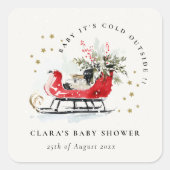 Winter Sleigh Its Cold Outside Neutral Baby Shower スクエアシール (正面)