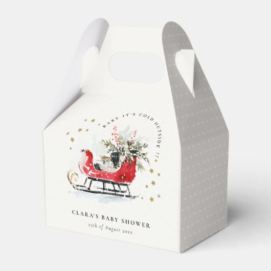 Winter Sleigh Its Cold Outside Neutral Baby Shower フェイバーボックス (正面サイド)