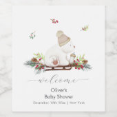 Winter Sleigh Polar Bear Baby Shower Welcome  ワインラベル (シングルラベル)