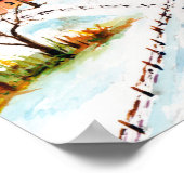 Winter Sleigh Ride Mountain Christmas Watercolor ポスター (角)