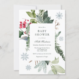 Winter Snow and Evergreen Baby Shower  招待状