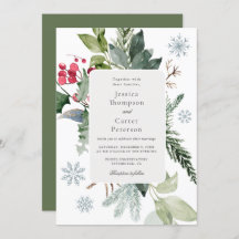 Winter Snow and Evergreen Wedding 