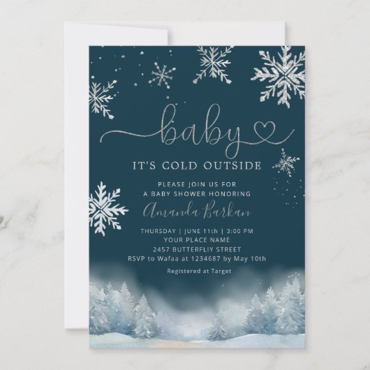 Winter Snow Baby It's Cold Outside Baby Shower 招待状 (正面)