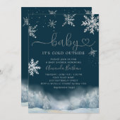 Winter Snow Baby It's Cold Outside Baby Shower 招待状 (正面/裏面)