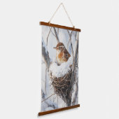 Winter Snow Bird Wren in Tree Nest Nature Art 吊り下げ型タペストリー (傾斜あり)