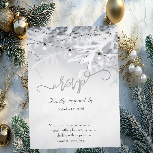 Winter Snow Branches Wedding RSVP   招待状