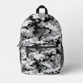 Winter Snow Camo Backpack – Black & White Frosted プリントバックパック (正面)