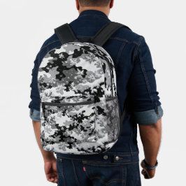 Winter Snow Camo Backpack – Black & White Frosted プリントバックパック