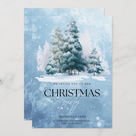 Winter Snow Christmas Party Invitation 招待状 (正面/裏面)